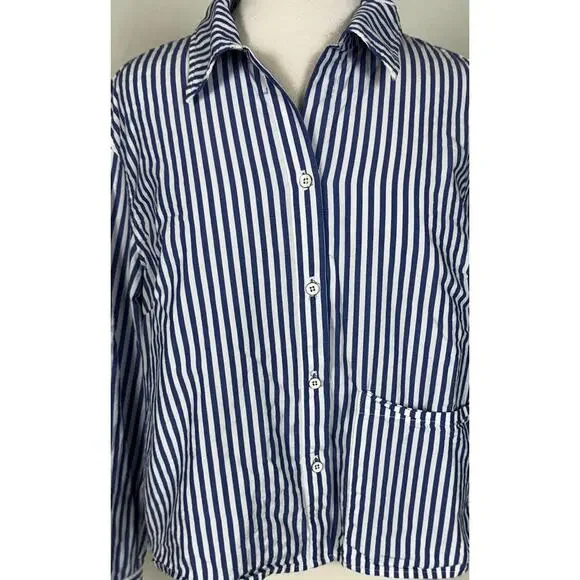 CAbi M 6085 Striped Blue / White Prep School Button Down Shirt Spring 2022 - Picture 8 of 10
